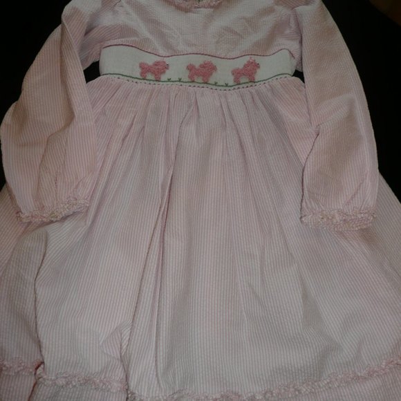 Vintage Smocked Pink Stripe Poodles Sheersucker Girl Size 7 Dress by Royal Child - Picture 10 of 10